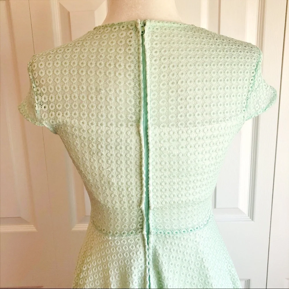 B. Darlin Juniors' Mint Green Fit & Flare Lace Dot Eyelet Dress - Picture 14 of 16